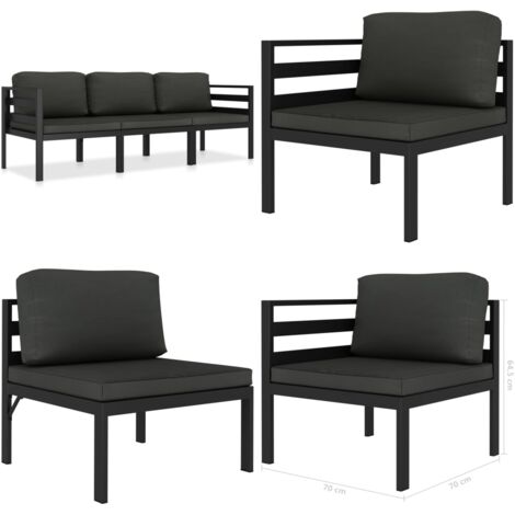 Set Divani da Giardino 3 pz con Cuscini in Alluminio Antracite - Divano in alluminio - Divano angolare
