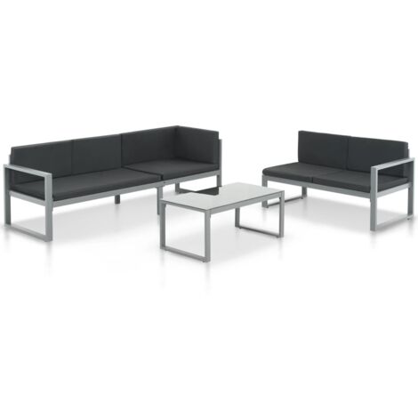 Set Divani da Giardino 3 pz con Cuscini in Alluminio Nero