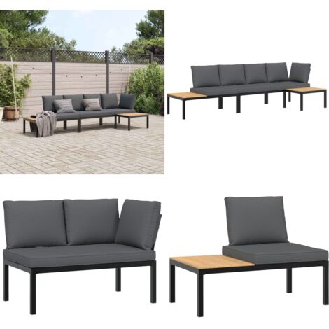 Set Divani da Giardino 3 pz con Cuscini in Alluminio Nero - Panca da giardino - Cuscino da seduta