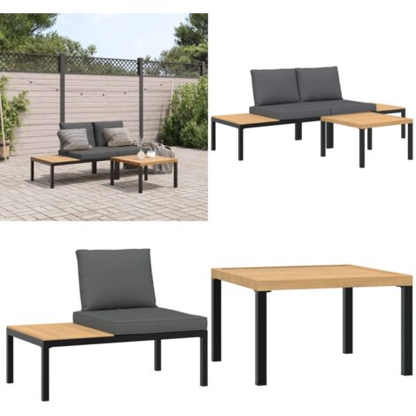 Set Divani da Giardino 3 pz con Cuscini in Alluminio Nero - Panca da giardino - Tavolo da giardino