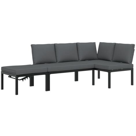 Set Divani da Giardino 3 pz con Cuscini in Alluminio Nero vidaXL