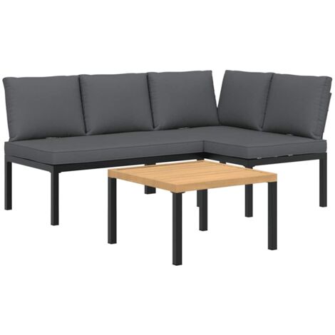 Set Divani da Giardino 3 pz con Cuscini in Alluminio Nero vidaXL