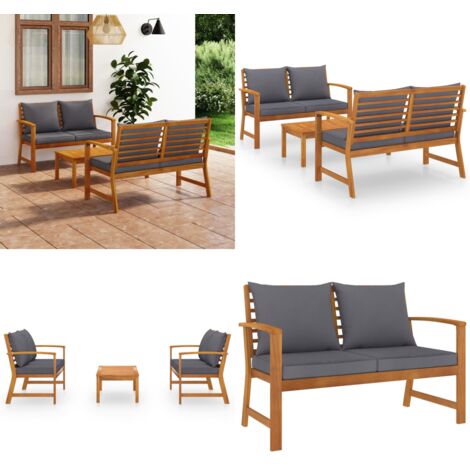 Set Divani da Giardino 3 pz con Cuscini in Massello di Acacia - Divano in legno - Set di divani