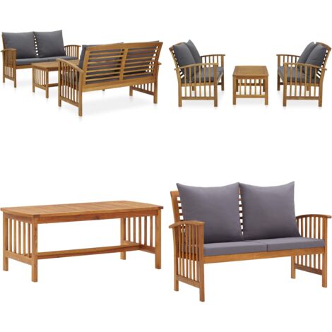 Set Divani da Giardino 3 pz con Cuscini in Massello di Acacia - Set da giardino - Panca da giardino