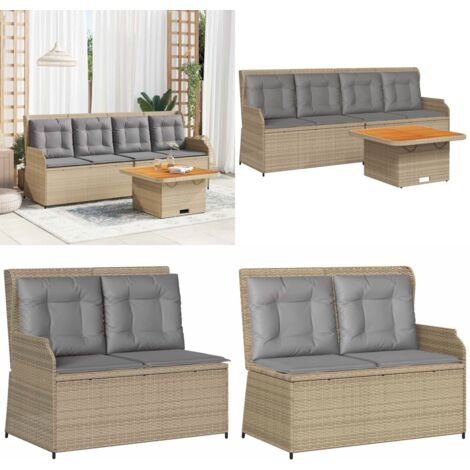 Set Divani da Giardino 3 pz con Cuscini in Polyrattan Beige - Tavolo da giardino - Cuscini da seduta