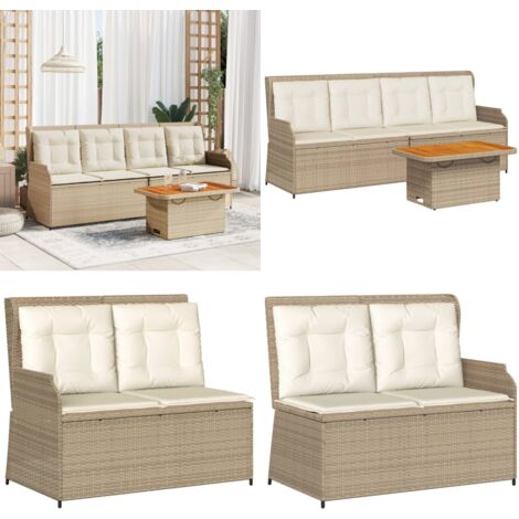 Set Divani da Giardino 3 pz con Cuscini in Polyrattan Beige - Tavolo da giardino - Seduta da esterno