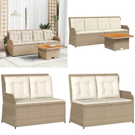 Set Divani da Giardino 3 pz con Cuscini in Polyrattan Beige - Tavolo da giardino - Seduta da esterno