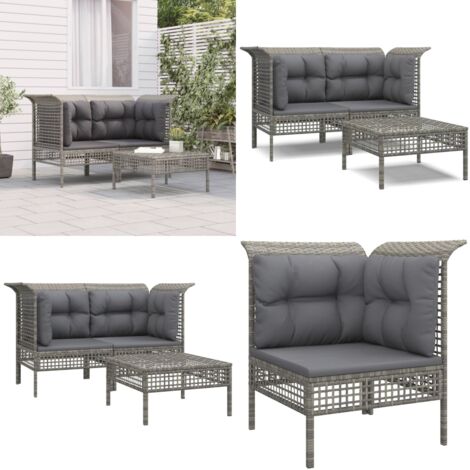 Set Divani da Giardino 3 pz con Cuscini in Polyrattan Grigio - Divano angolare - Cuscino da giardino