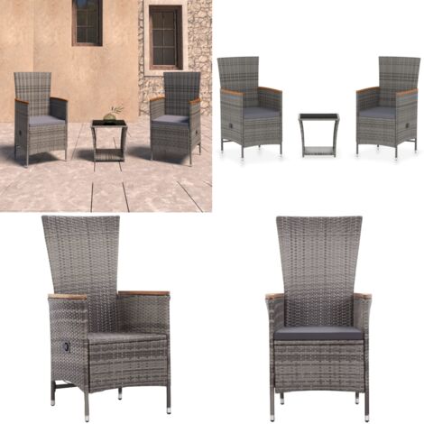 Set Divani da Giardino 3 pz con Cuscini in Polyrattan Grigio - Poltrone da giardino - Divani da esterno