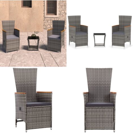 Set Divani da Giardino 3 pz con Cuscini in Polyrattan Grigio - Sedie da giardino - Tavolo da giardino
