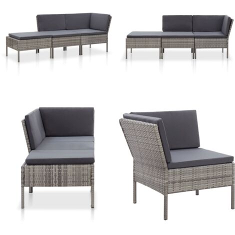Set Divani da Giardino 3 pz con Cuscini in Polyrattan Grigio - Set da salotto - Rattan