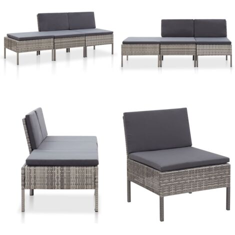 Set Divani da Giardino 3 pz con Cuscini in Polyrattan Grigio - Set da salotto - Rattan
