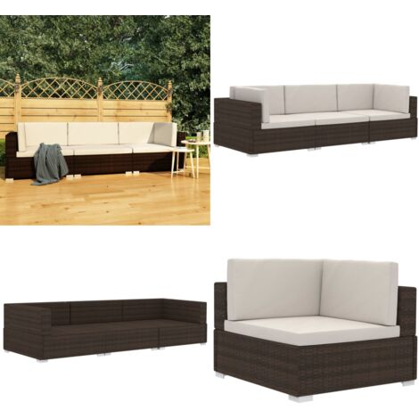 Set Divani da Giardino 3 pz con Cuscini in Polyrattan Marrone - Poltrona da giardino - Divano in rattan