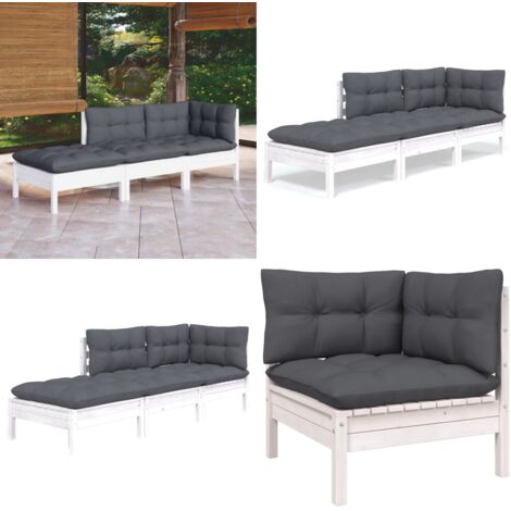 Set Divani da Giardino 3 pz con Cuscini Legno Massello di Pino - Divano angolare - Divano centrale