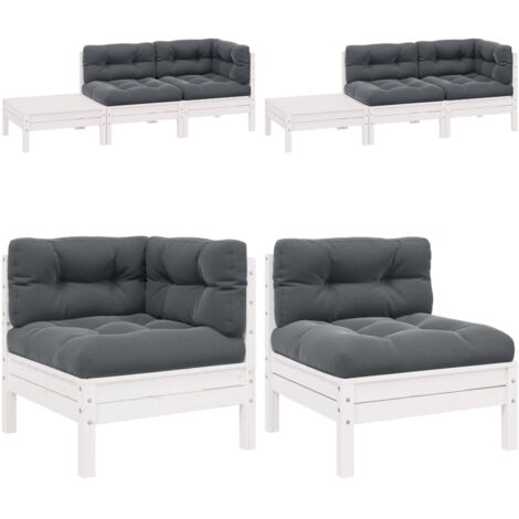 Set Divani da Giardino 3 pz con Cuscini Massello Pino Bianco - Divano angolare - Divano centrale