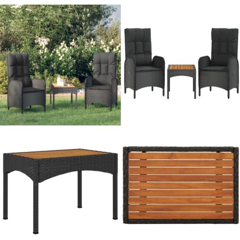Set Divani da Giardino 3 pz con Cuscini Nero in Polyrattan - Sedie da giardino - Cuscini da giardino