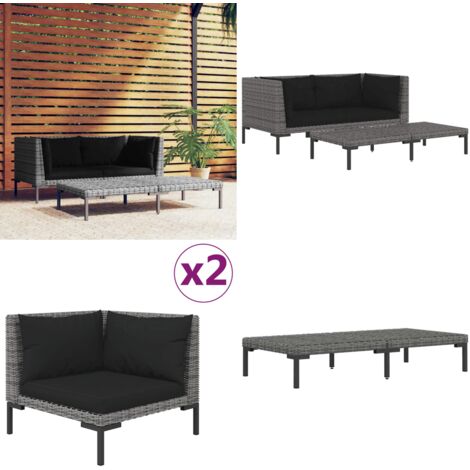 Set Divani da Giardino 3 pz Grigio Scuro Polyrattan Mezzo Tondo - Seduta da esterno - Divano angolare