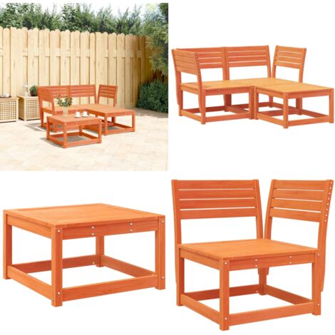 Set Divani da Giardino 3 pz Marrone Cera Legno Massello Pino - Divano angolare - Mobili da esterno
