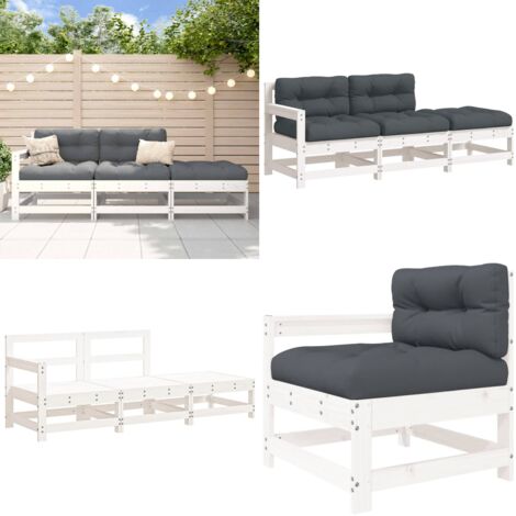 Set Divani da Giardino 3pz con Cuscini in Legno Massello Bianco - Divano in legno - Cuscini da giardino