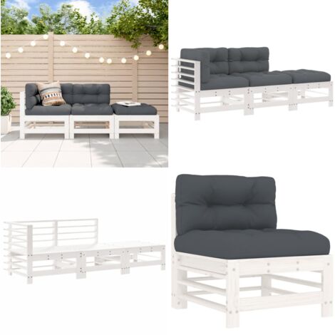 Set Divani da Giardino 3pz con Cuscini in Legno Massello Bianco - Divano in legno - Cuscini in legno