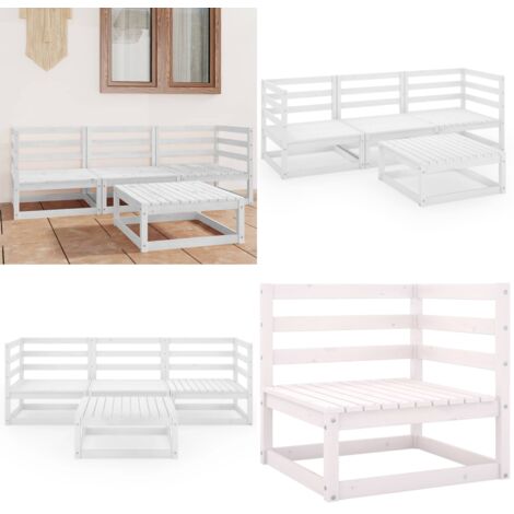 Set Divani da Giardino 4 pz Bianco in Legno Massello di Pino - Divani da giardino - Divano angolare