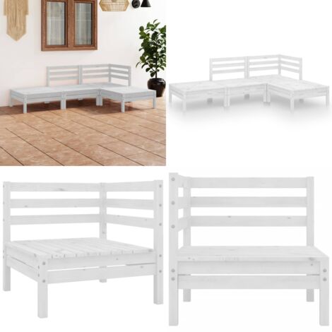 Set Divani da Giardino 4 pz Bianco in Legno Massello di Pino - Divano da giardino - Divano in legno