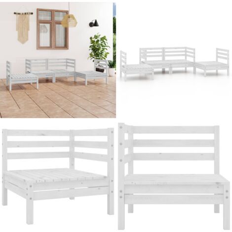 Set Divani da Giardino 4 pz Bianco in Legno Massello di Pino - Salotto da giardino - Divano in legno