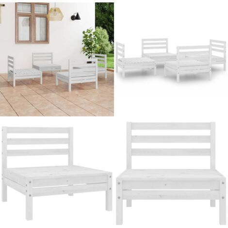 Set Divani da Giardino 4 pz Bianco in Legno Massello di Pino - Salotto da giardino - Divano in legno