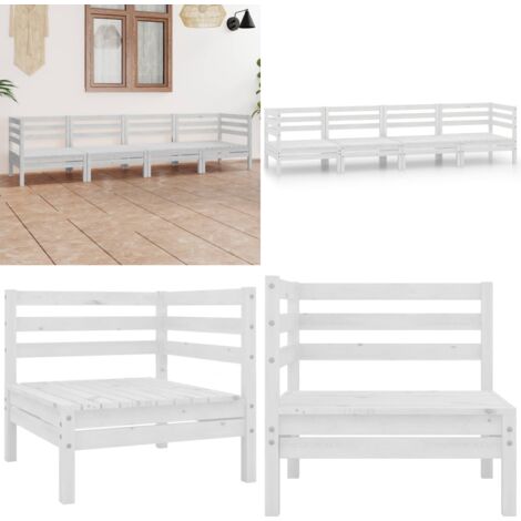Set Divani da Giardino 4 pz Bianco in Legno Massello di Pino - Salotto da giardino - Divano in legno