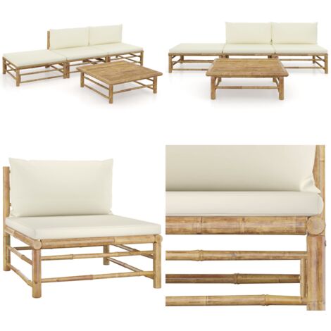 Set Divani da Giardino 4 pz con Cuscini Bianco Crema in Bambù - Set da giardino - Divano esterno