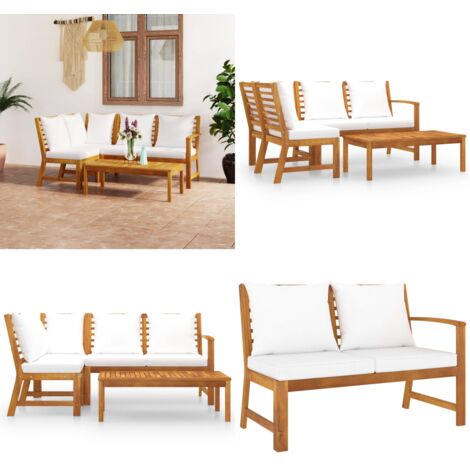 Set Divani da Giardino 4 pz con Cuscini Crema in Legno Acacia - Divano da patio - Divano da balcone