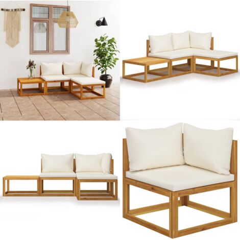 Set Divani da Giardino 4 pz con Cuscini Crema in Legno Acacia - Divano in legno - Cuscini da giardino