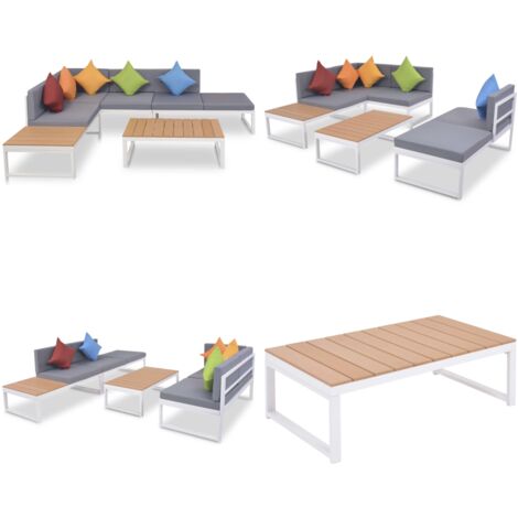 Set Divani da Giardino 4 pz con Cuscini in Alluminio e WPC - Divano angolare - Alluminio