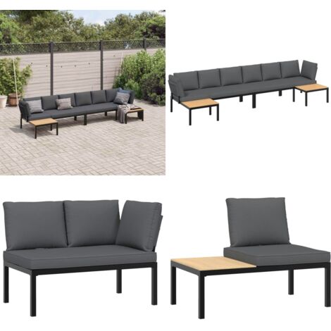 Set Divani da Giardino 4 pz con Cuscini in Alluminio Nero - Panca da giardino - Cuscino da seduta