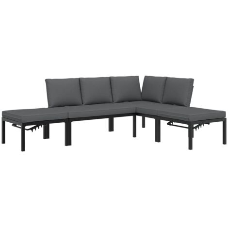 Set Divani da Giardino 4 pz con Cuscini in Alluminio Nero vidaXL
