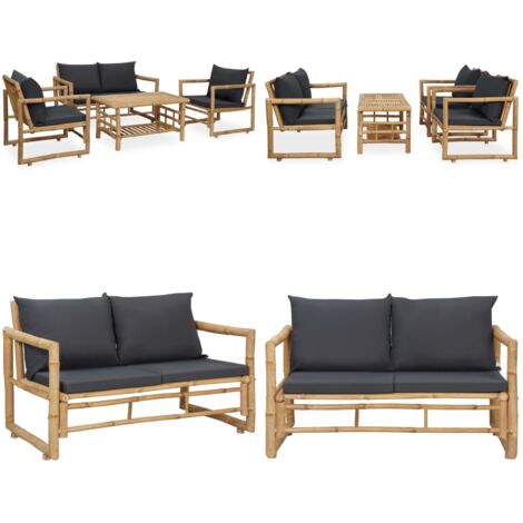 Set Divani da Giardino 4 pz con Cuscini in Bambù - Sedie da giardino - Tavolo da giardino