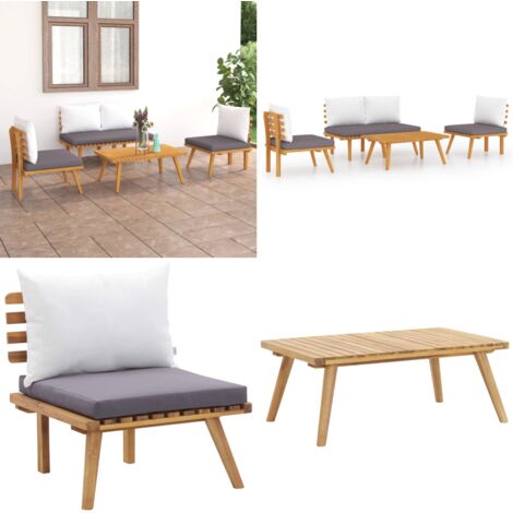 Set Divani da Giardino 4 pz con Cuscini in Massello di Acacia - Poltrona da giardino - Set di mobili da giardino
