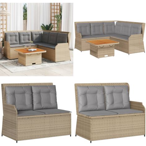 Set Divani da Giardino 4 pz con Cuscini in Polyrattan Beige - Panca da giardino - Cuscini da seduta