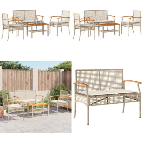 Set Divani da Giardino 4 pz con Cuscini in Polyrattan Beige - Seduta da giardino - Tavolo da giardino