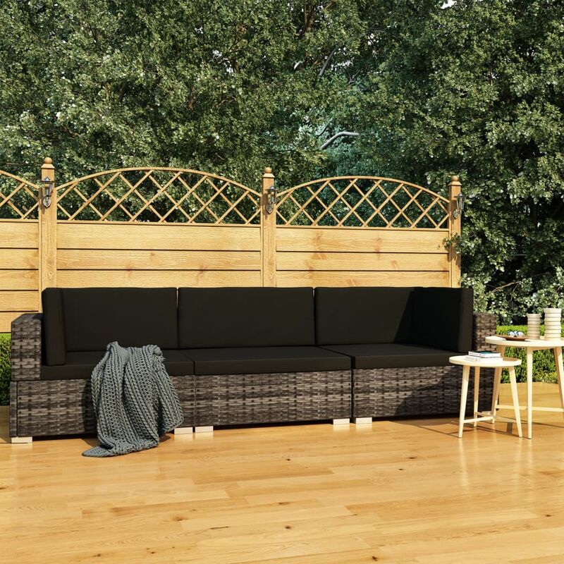 3 pz Set Divani da Giardino, Salotti da Giardino con Cuscini in Polyrattan Grigio Vidaxl