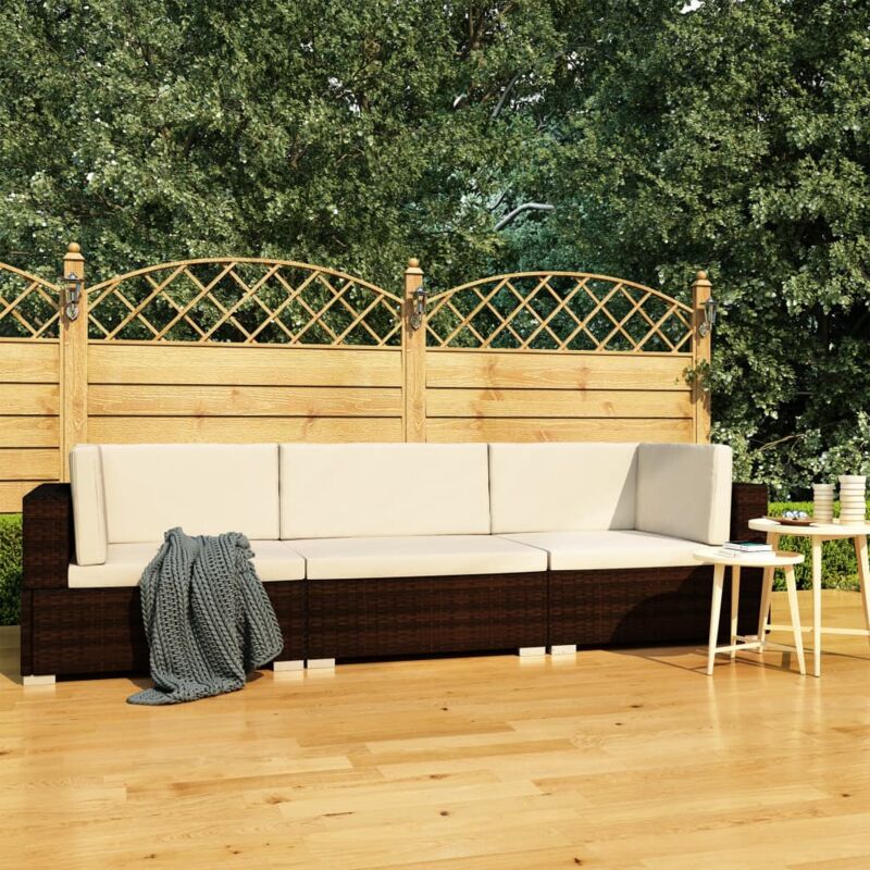 3 pz Set Divani da Giardino, Salotti da Giardino con Cuscini in Polyrattan Marrone Vidaxl