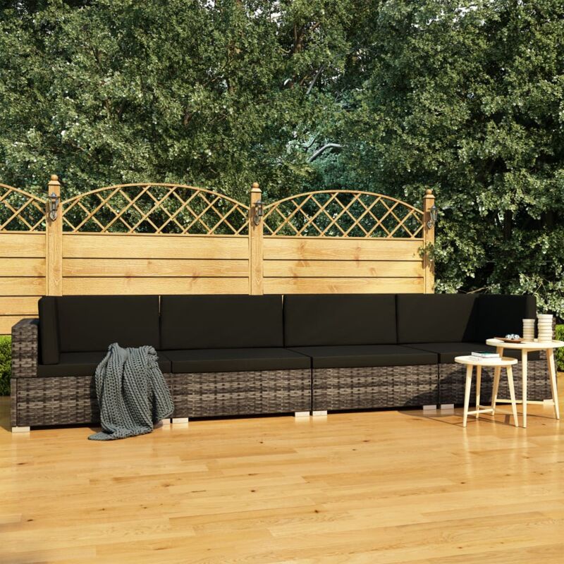 4 pz Set Divani da Giardino, Salotti da Giardino con Cuscini in Polyrattan Grigio Vidaxl