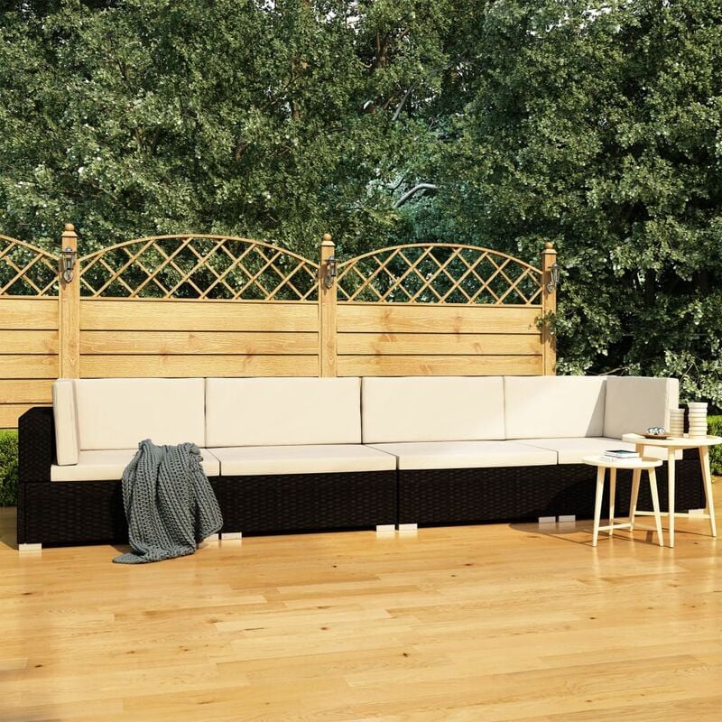 4 pz Set Divani da Giardino, Salotti da Giardino con Cuscini in Polyrattan Nero Vidaxl