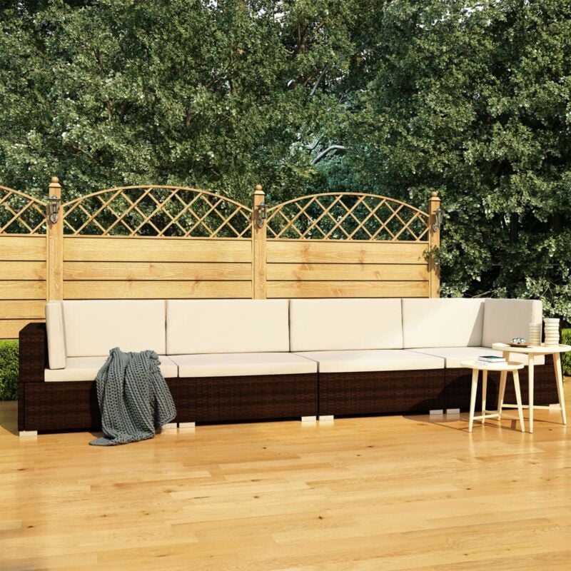 4 pz Set Divani da Giardino, Salotti da Giardino con Cuscini in Polyrattan Marrone Vidaxl