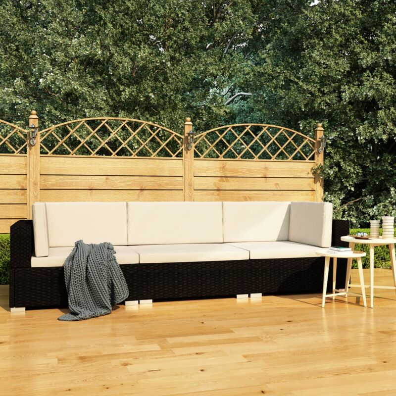 3 pz Set Divani da Giardino, Salotti da Giardino con Cuscini in Polyrattan Nero Vidaxl