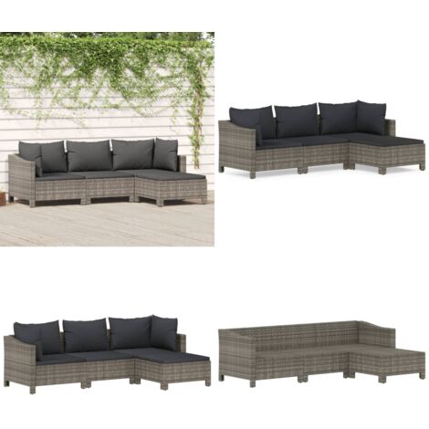 Set Divani da Giardino 4 pz con Cuscini in Polyrattan Grigio - Divano angolare - Divano centrale
