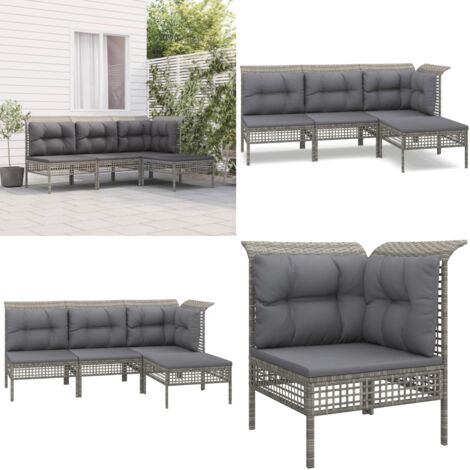 Set Divani da Giardino 4 pz con Cuscini in Polyrattan Grigio - Divano angolare - Divano centrale
