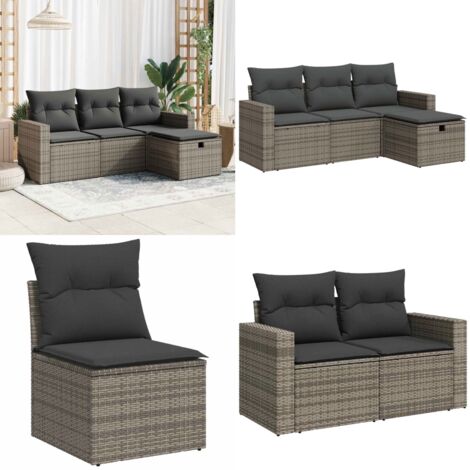 Set Divani da Giardino 4 pz con Cuscini in Polyrattan Grigio - Poltrona da giardino - Cuscini da giardino