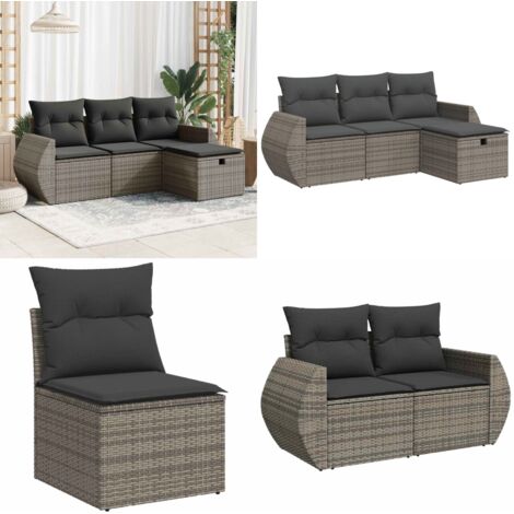 Set Divani da Giardino 4 pz con Cuscini in Polyrattan Grigio - Poltrona da giardino - Cuscino da seduta