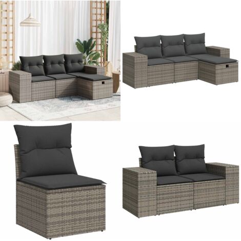 Set Divani da Giardino 4 pz con Cuscini in Polyrattan Grigio - Poltrona da giardino - Seduta da esterno